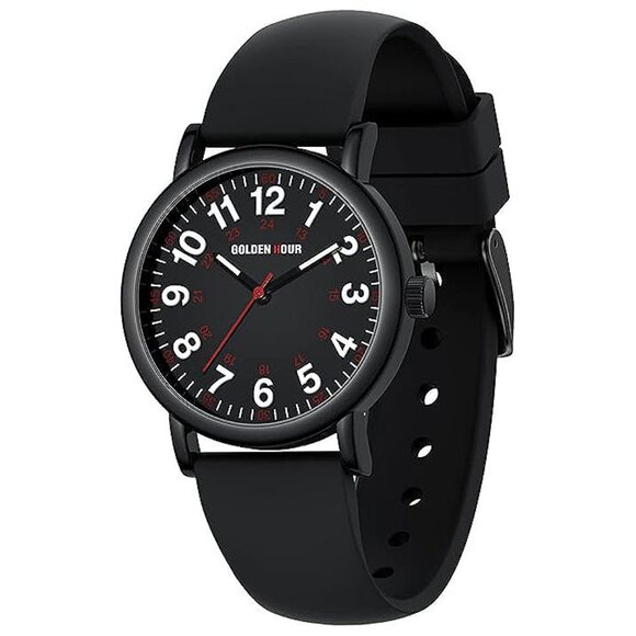 GOLDEN HOUR Waterproof Nurse Watch for Medical , Black/Black